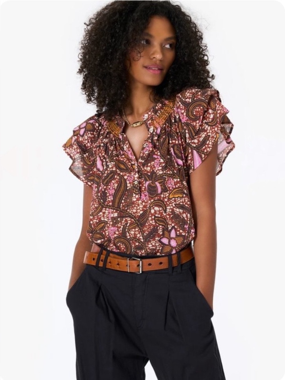 XiRENA Sumer Top Size XS Fire Red 100% Cotton Paisley Short Sleeve Blouse Resort - Picture 8 of 9